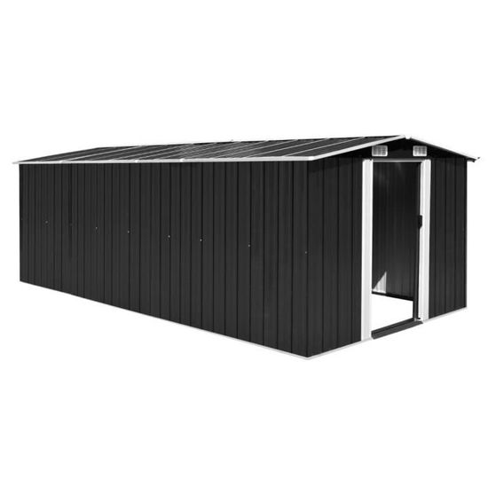 Abri De Jardin Métal Anthracite 257x489x181 Cm - Double Porte Coulissante - Acier Galvanisé - Pour Outils, Mobilier - Poids 105.6 Kg