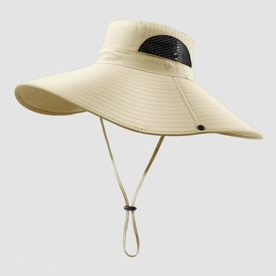 Hommes Respirant Large Bord Pêche Chapeau avec Sangle Rapide Sec Soleil