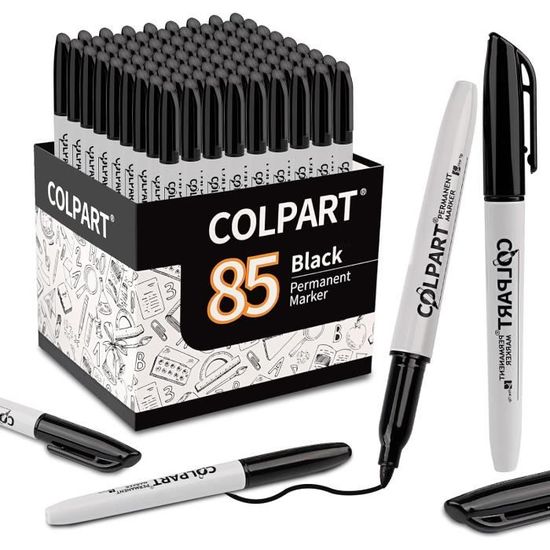 Lot De 85 Marqueurs Noirs Indélébiles Feutre Marqueur Noir Pointe Fine, Encre Permanente Sur