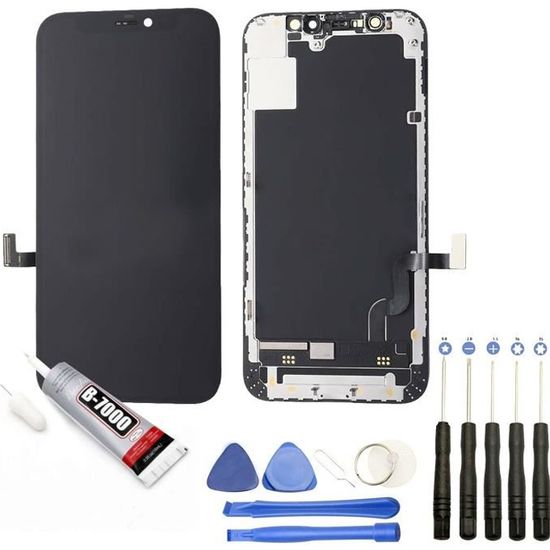 Ecran complet: Vitre tactile + ecran LCD compatible avec Iphone 12 mini taille 5.4" bleu + Kit outils + Colle B7000 Offerte
