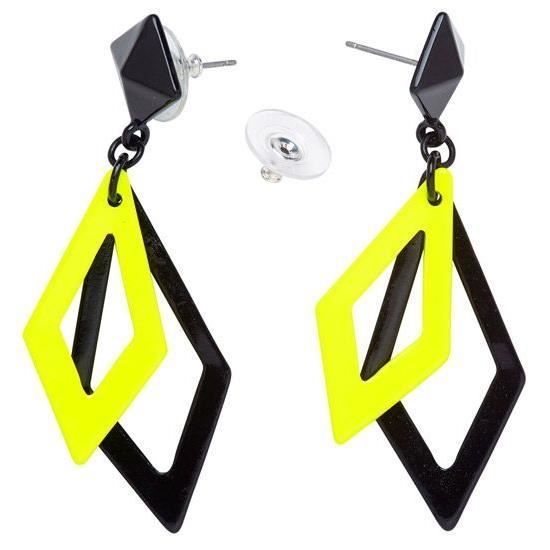 Boucles D'oreilles Pendantes Femme Acier Inoxydable Doré Et Noir - Formes Losanges Et Triangle