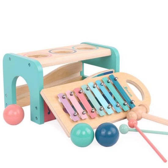Banc à Marteler Avec Xylophone - Jouet Montessori 1-3 Ans - Motricité Et Musique - Bois Naturel
