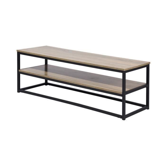 FACTO Meuble TV chêne - Décor chêne et noir - L 120 x P 40 x H 42 cm