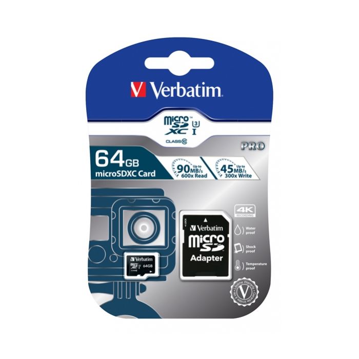 Carte microSDXC 64 Go Verbatim PRO Class 10, UHS-I, UHS-Class 3
