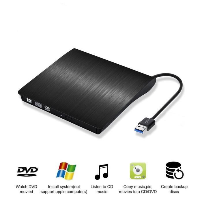 Lecteur CD/DVD Externe,USB 3.0 Graveur DVD Externe CD Enregistreur Portable RW/ROM Mince ROM Transmission Blanc