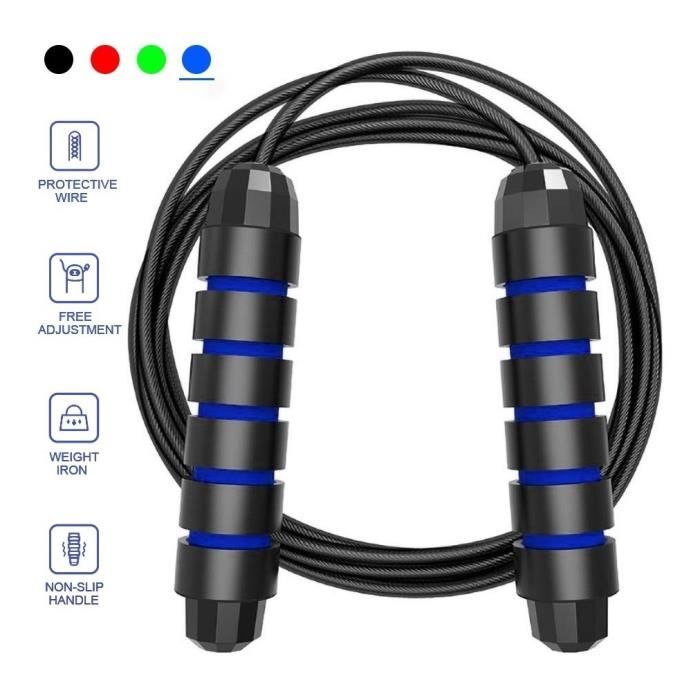 3M Corde a Sauter à Grande Vitesse Câble Acier Ajustable avec Roulement à Bille(Noir et bleu)