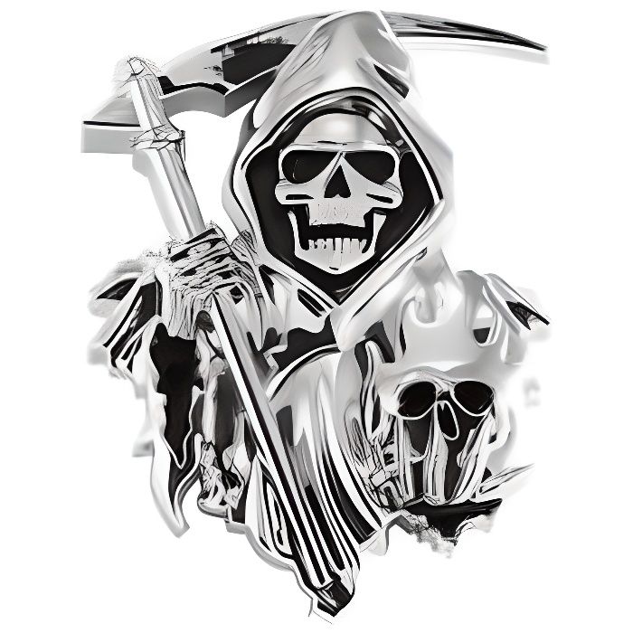 Emblème adhésif 3D sticker Chrome Faucheuse SOA skull tete de mort