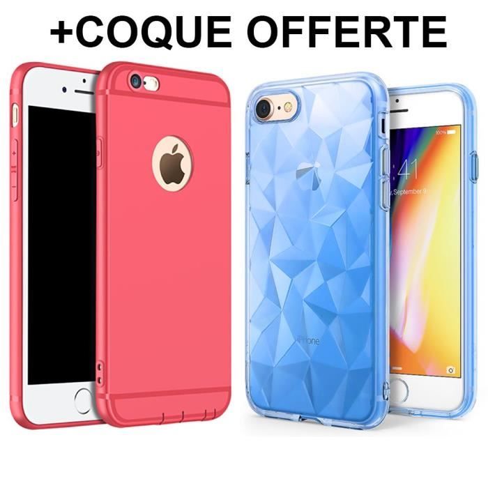 Coque iPhone 8 Silicone Mat Antichoc Anti-Rayure - Rouge + Coque Offerte