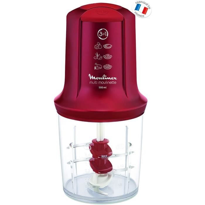Moulinex AT714G32 Mini Hachoir Électrique Multi Moulinette 3 en 1 Hacher Mixer Emulsionner Mayonnaise Chantilly Viande Légumes Herbe