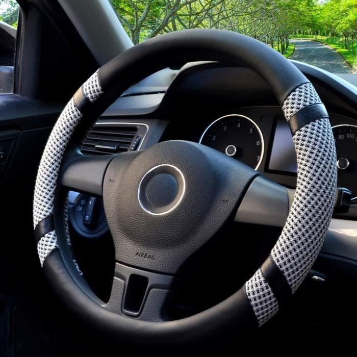Universelle Couvre Volant Voiture Housse Cache de Volant Microfibre PU Cuir Antidérapant Respirant Protège-Volant Eté Couvercle C