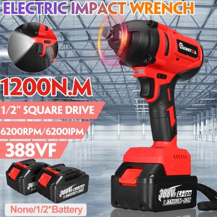 1200N.M Boulonneuse a Choc sans fil 2 Batterie 388V - Clé à chocs LED 2 vitesses