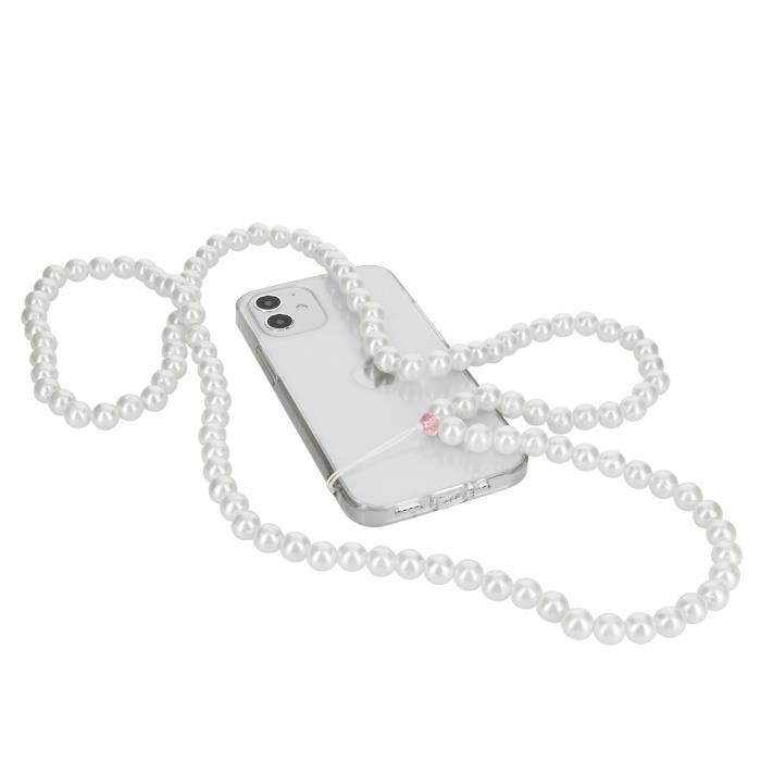 Bijou de Téléphone Bracelet à Perles 110cm Collection Perla Blanc