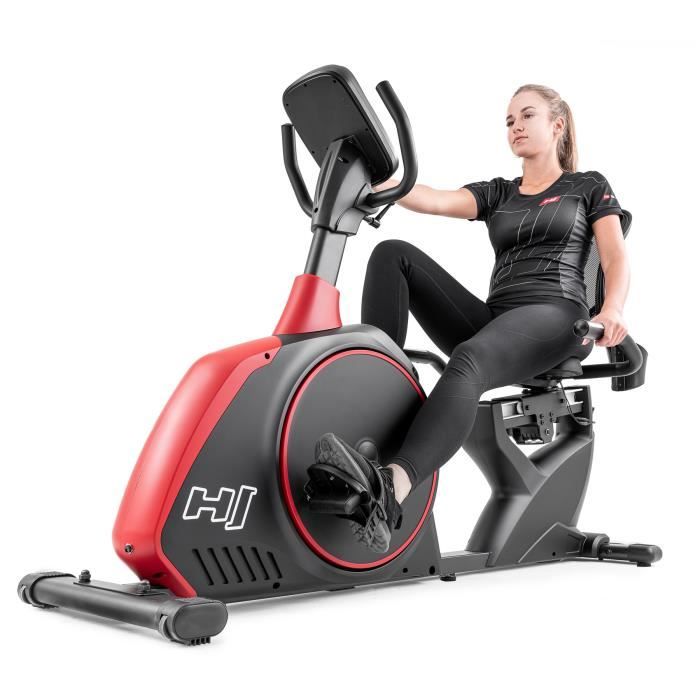 HS Hop-Sport Vélo semi-allongé HS-095L Scale Noir + Tapis - Ordinateur d'entraînement - Siège réglable - Roulettes de transport