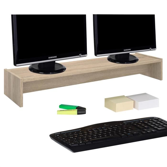Support d'écran d'ordinateur SCREEN, réhausseur pour deux moniteurs ou un grand écran, longueur 100 cm, en mélaminé chêne sonoma