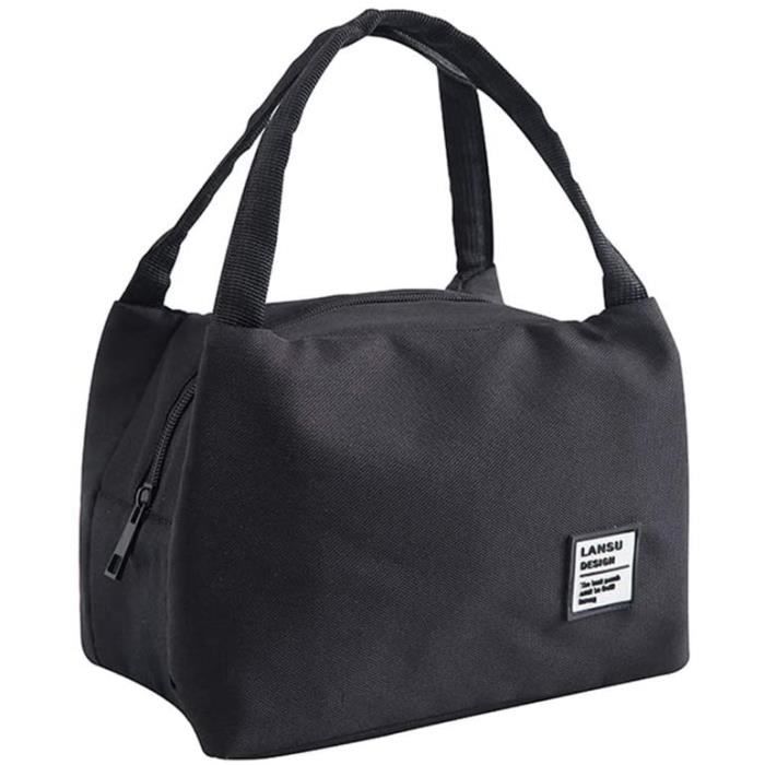 Sac Isotherme Repas Portable Sac à Déjeuner Lunch Bag pour Travail Ecole Voyage Pique-Nique Camping Repas 23cm*18cm Noir
