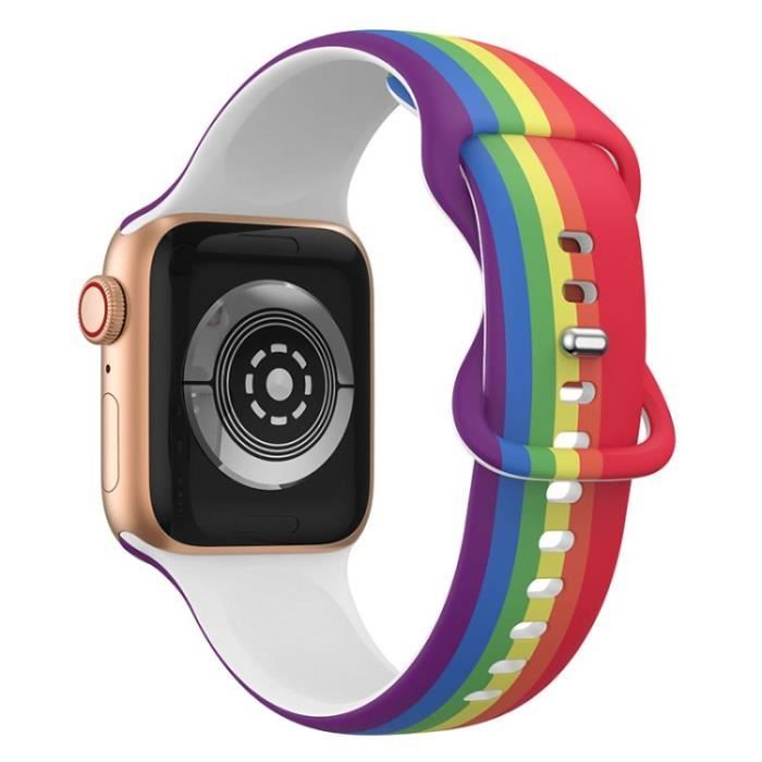Bande Montre Sport Bracelet Sangle Pour Apple Watch Series 7 45Mm-Watch Se-Série 6-5-4 44Mm-Série 3-2-1 42Mm - Arc En Ciel