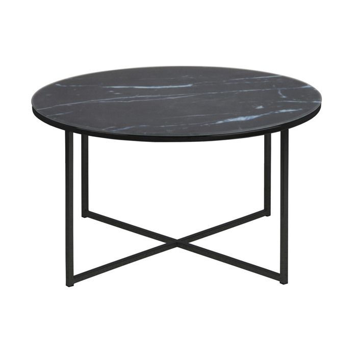 Miliboo - Table basse ronde effet marbre noir pieds métal ALCINO