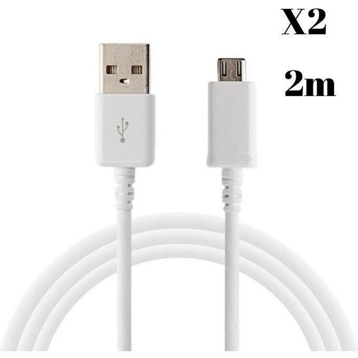 Lot 2 Cables pour Samsung Galaxy A10,A6-A7-J6 2018,A3-A5-J7-J5-J3 2016-2017,S7-Cable Chargeur Micro USB 2 Metres [Phonillico®]