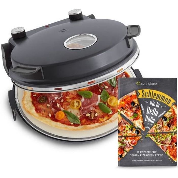 Four à Pizza électrique Peppo 1200W jusqu'à 350°C avec minuterie et voyant y deux grandes pelles à pizza Anthracite