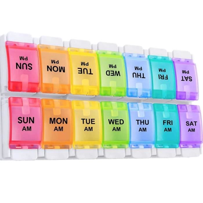 TD® pilulier semainier 7 jours matin soir voyage avec poussoir enfant semaine organisateur medicaments distributeur boite a pillule