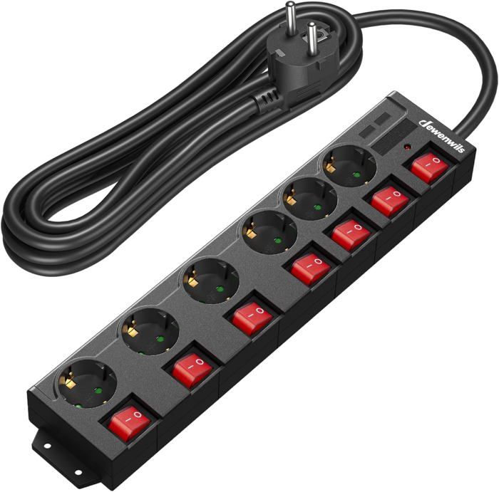 Multiprise 6 Prises avec 7 Interrupteurs Individuel 3680W Max Montage ...