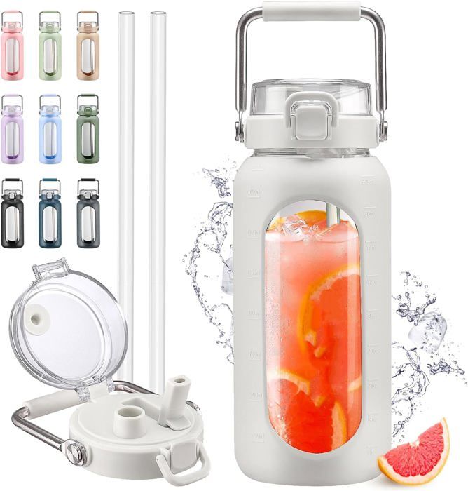 1 Litre Gourde Sport,Bouteille D'Eau Avec Paille,Gourde Motivation Avec