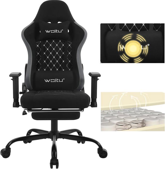 WOLTU Chaise Gaming Fauteuil Gamer Coussin à Ressorts Soutien Lombaire Massant Tissu Technique Noir W0ATT0609 WOLTU Chaise Gaming Fauteuil Gamer Coussin à Ressorts Soutien Lombaire Massant Tissu Technique Noir W0ATT0609