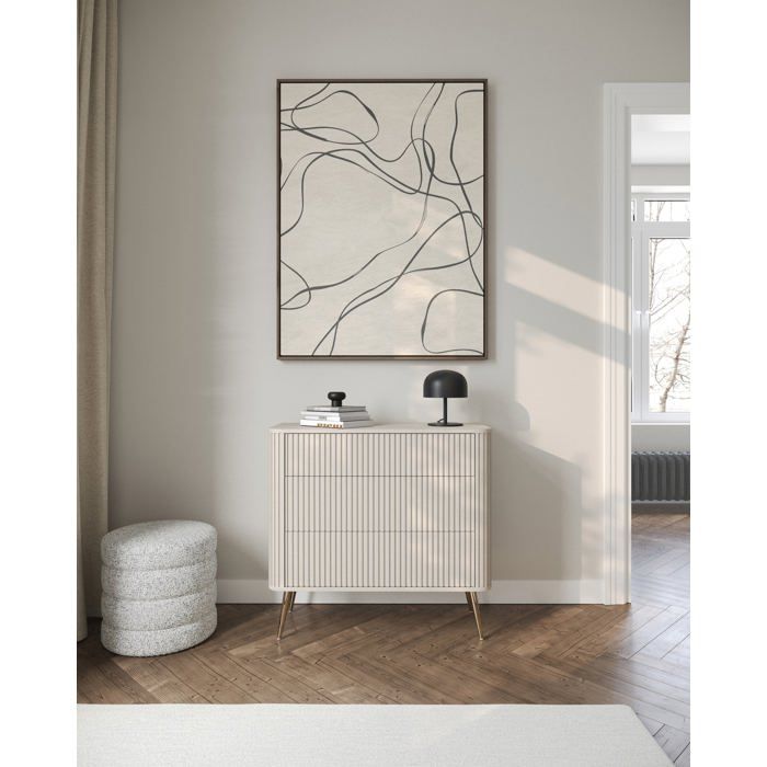 Commode à trois tiroirs - OVARLO - 93 cm - grège Commode à trois tiroirs - OVARLO - 93 cm - grège