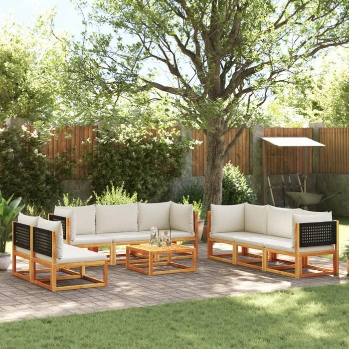 vidaXL Salon de jardin avec coussins 9 pcs Bois massif d'acacia - vue 2
