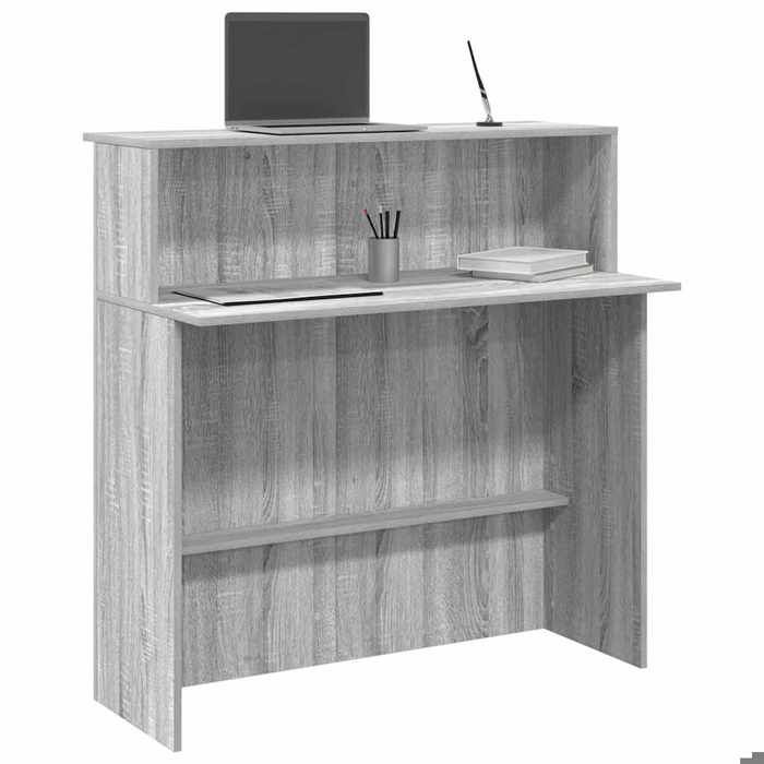 Scrivania Reception Bianca – Legno Massello 100x50x103,5 Cm – Bancone Con Ripiani – Ufficio, Hotel, Saloni