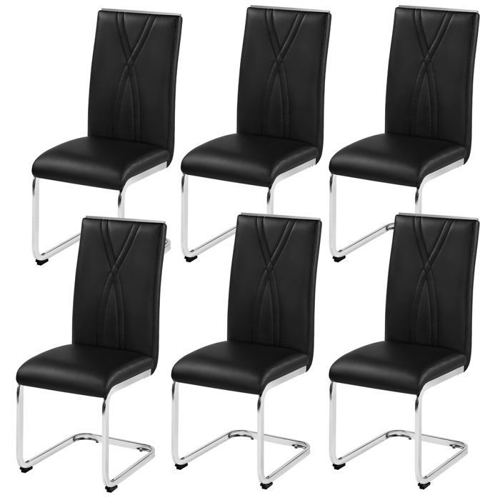 Lot de 6 Chaises de Salle à Manger en Similicuir avec Pieds Métalliques en U et Haut Dossier Noir YAHEETECH Lot de 6 Chaises de Salle à Manger en Similicuir avec Pieds Métalliques en U et Haut Dossier Noir YAHEETECH