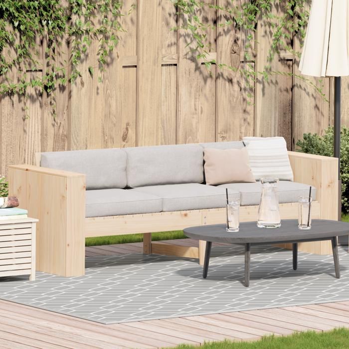 vidaXL Canapé de jardin 3 places Bois Moyen Durable - vue 5