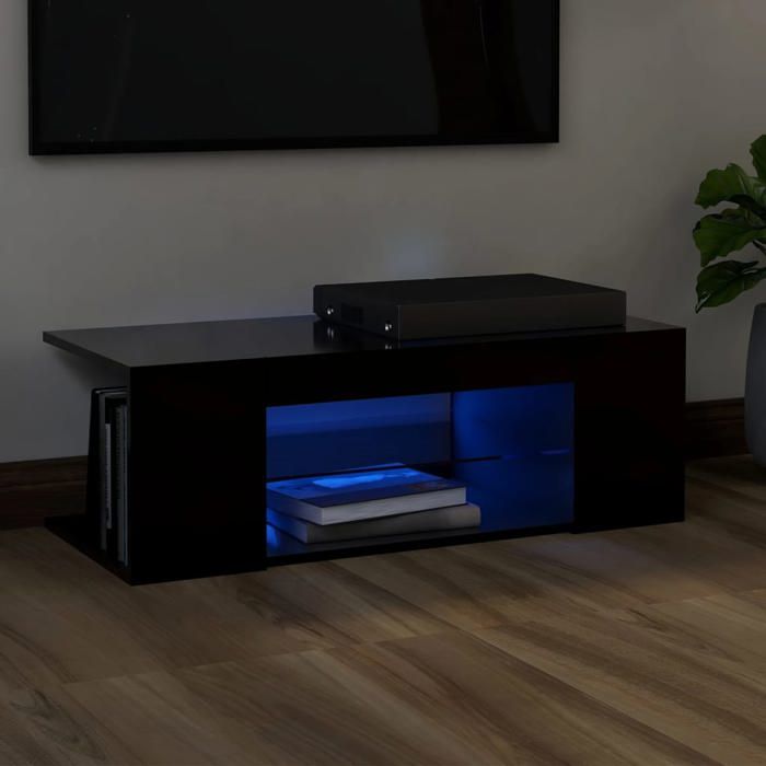 SALE 2025Meuble TV avec lumières LED - Armoire Basse Stéréo - Noir 90x39x30 cm1575 Kg 4563
