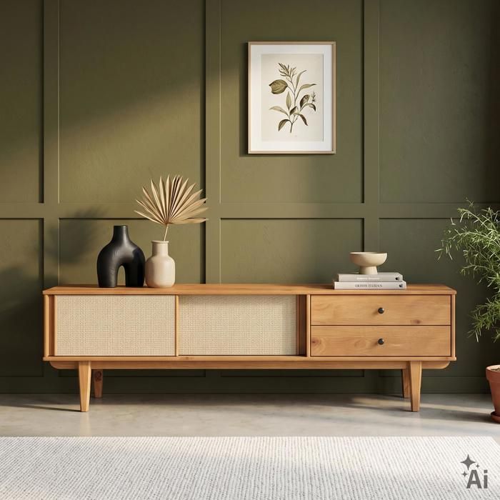Meuble TV SIMONA L 175 cm en bois massif coloris chêne avec 2 Tiroirs 2 Portes Coulissantes Pour téléviseur jusquà 75 Meuble TV SIMONA L 175 cm en bois massif coloris chêne avec 2 Tiroirs 2 Portes Coulissantes Pour téléviseur jusquà 75
