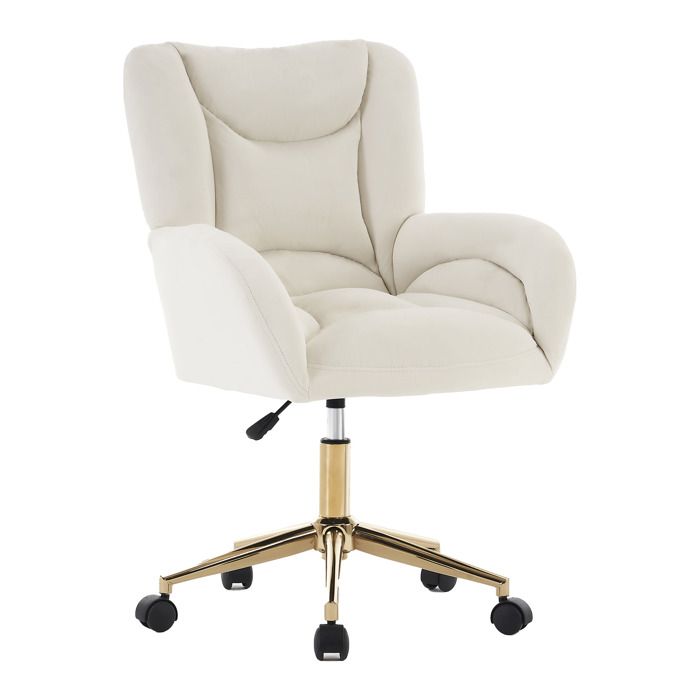 005 Full KD Velvet Tissu Chaise pivotante réglable en hauteur pour le bureau à domicile à lintérieur avec pieds dorés ivoire