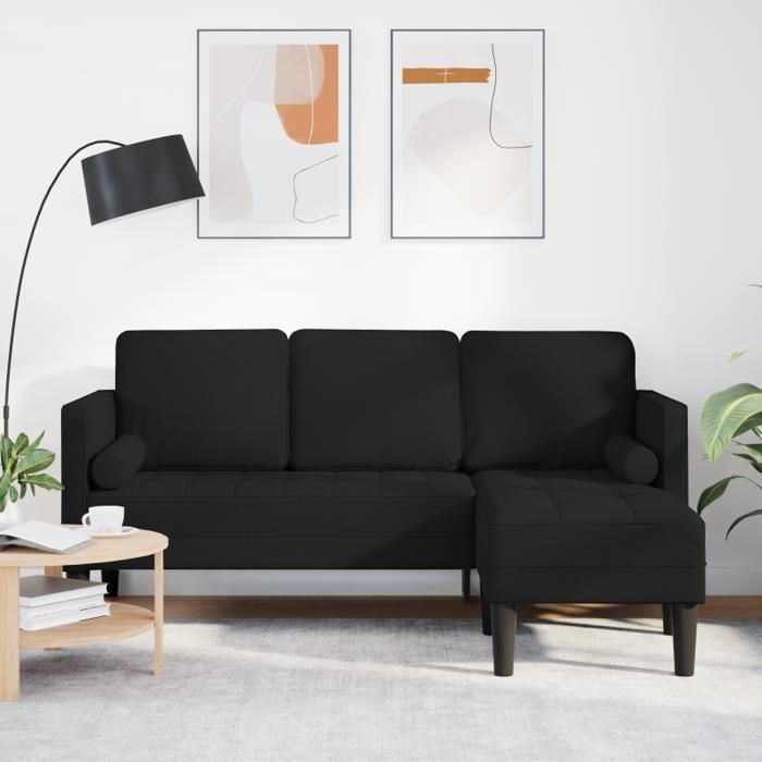 Canapé d angle 3 places Noir 160 cm Tissu