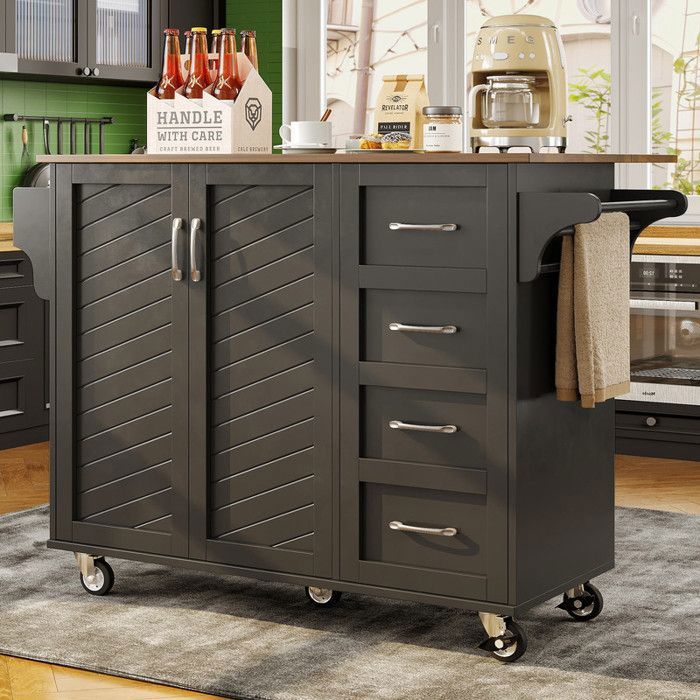 Desserte de Cuisine à Roulettes Meuble de Rangement Avec 2 portes et 4 tiroirs 107 x 40 x 93 cm - noir noir