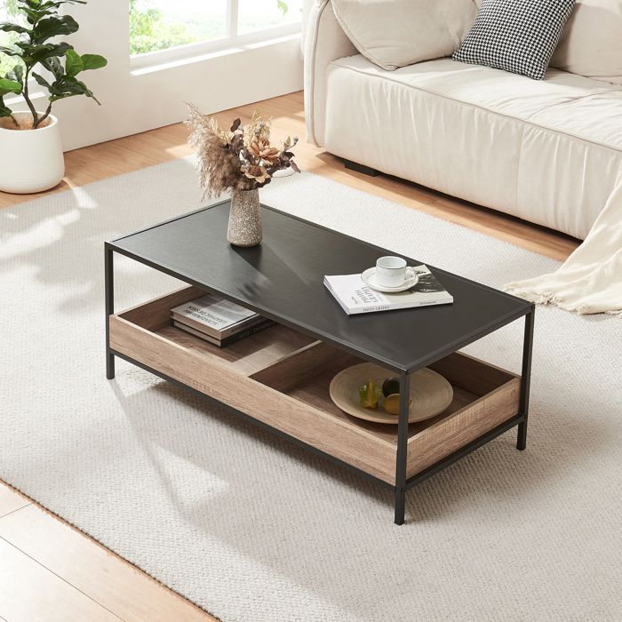 Table basse Belana 100 x 48 x 39 cm noir effet chêne