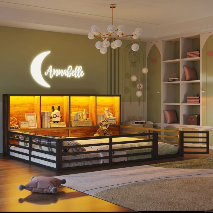 Lit coffre - SOGEU - 140x200 - Rangement intégré - LED multicolore Bluetooth - Structure métal & MDF