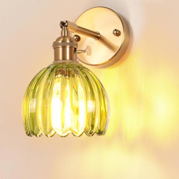 WOTTES 1 x E27 Moderne Cuivre Applique Murale Industrielle Verre Murale Luminaire Lampe en Verre Abat-jour Vert pour ChVert Salon