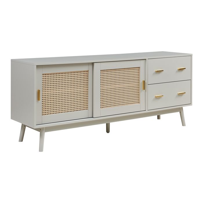 Meuble TV Susa avec façade en polyrotin 160 x 40 x 65 cm beige