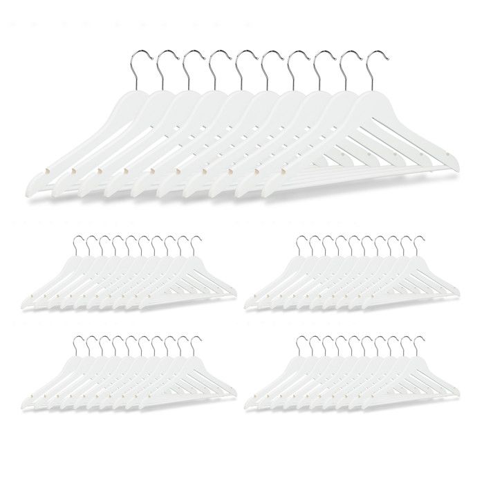 Relaxdays Lot de 50 cintres en bois blanc barre à pantalons crochets 360° pour jupes chemises vestes