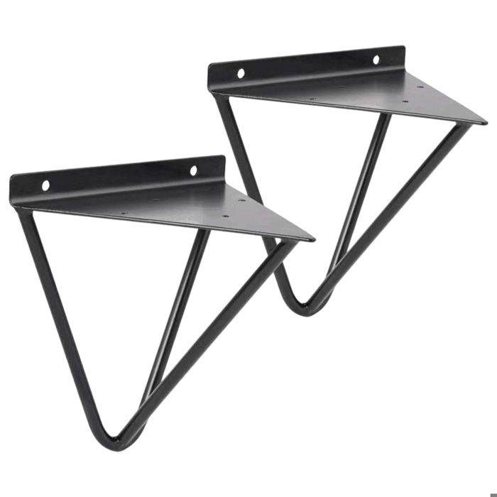 2 équerres étagère triangulaires métal - Support mural noir