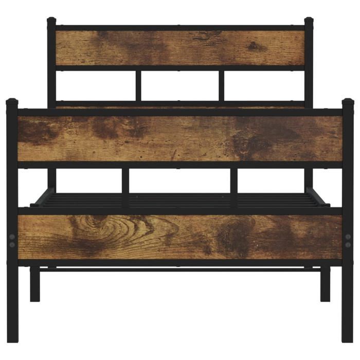 Métal Cadre de lit - BURKE - sans matelas - 1 PERSONNE - chêne fumé 75x190 cm BB2393