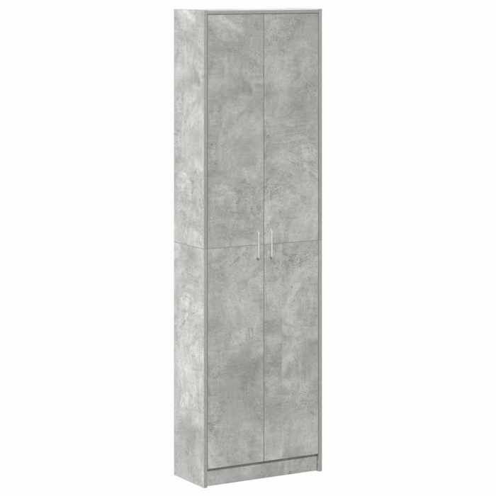 Armoire en bois dingénierie - GKO - Gris béton - 55x25x189 cm - 5 étagères - 2 portes - Grand espace de stockage
