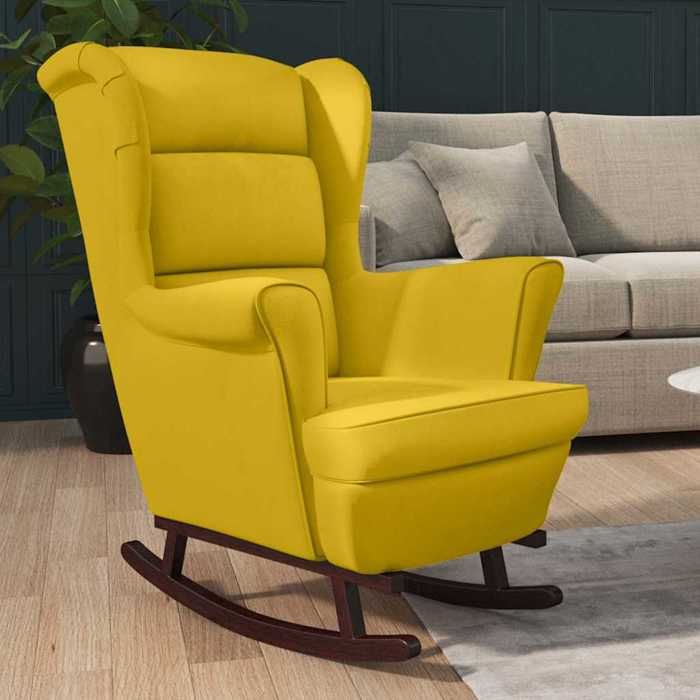 Fauteuil à bascule en velours - XWO - Jaune - 74x90x102 cm - Bois massif - Mousse rembourrée - Charge maximale 110 kg