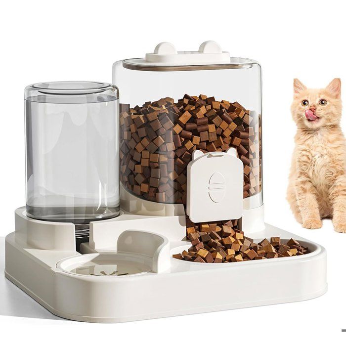 2-en-1 Distributeur Croquettes Chat Automatique - 800ML Distributeur deau et 18L Distributeur Automatique - Blanc