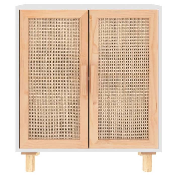Enfilade de rangement Blanc - LEMON® Buffet bas Blanc - 60x30x70cm - Bois de pin massif et rotin naturel 384 - Soldes