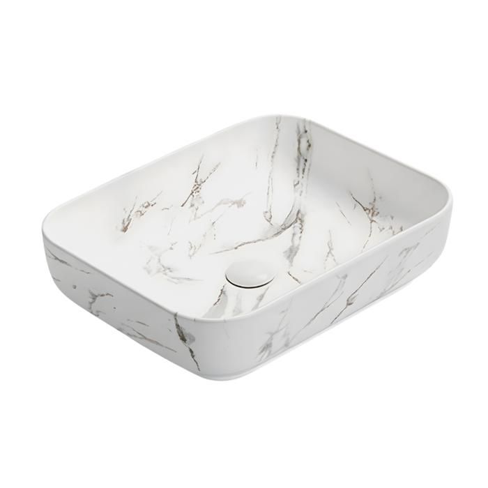 Vasque à poser rectangulaire - OTITEC - 50x39 cm - Blanc mat marbré - Céramique sanitaire - Sans trou de robinetterie Vasque à poser rectangulaire - OTITEC - 50x39 cm - Blanc mat marbré - Céramique sanitaire - Sans trou de robinetterie