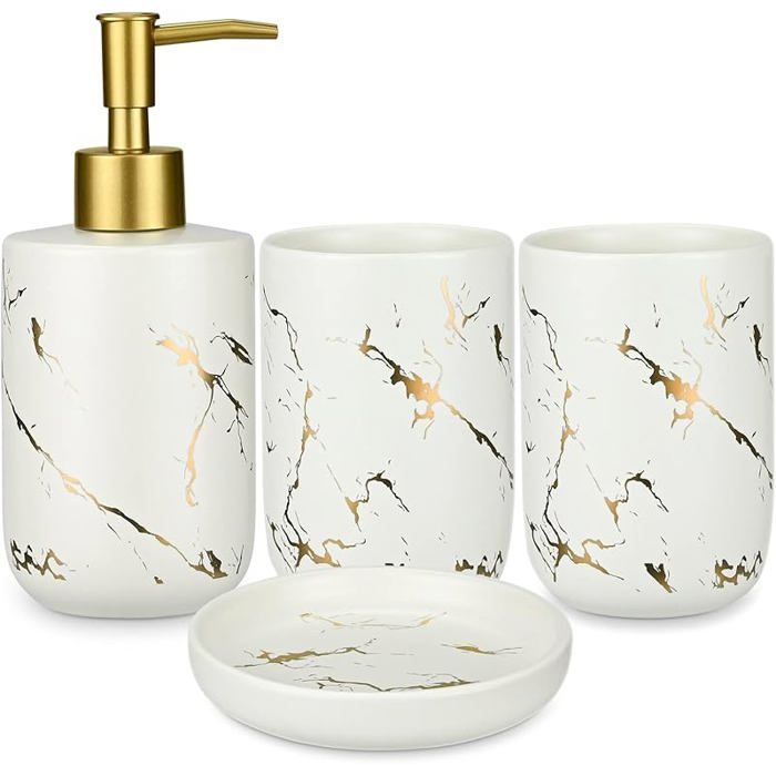 Ensemble accessoires salle bain 4pcs en céramique ensemble accessoires bain luxe en marbre 2 White -  SET ACCESSOIRES SALLE DE BAIN